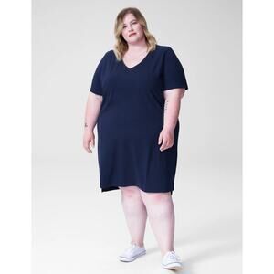 Universal Standard Tesino Washed Jersey Dress V Neck Navy Plus 18 / 20